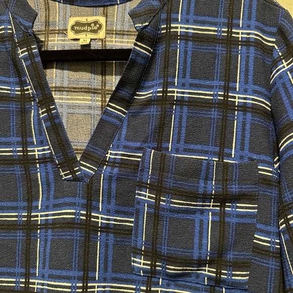 Mud Pie Women M Plaid Long Sleeve Tunic Top V Neck Blue Fall Winter Wear Causal - Picture 10 of 10